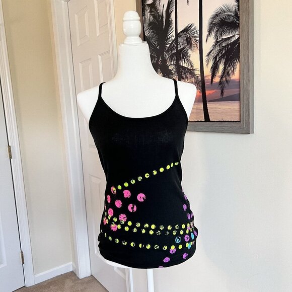 Lilu Graphic Dot Print Tank Top | Black | Medium | Cotton/Polyester | Y2K - Picture 1 of 6